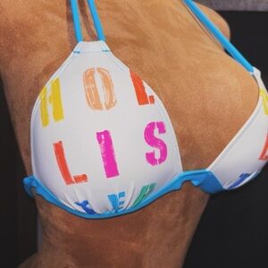 Hollister Colorful Logo Y2K Style Halter Bikini Top Size Medium